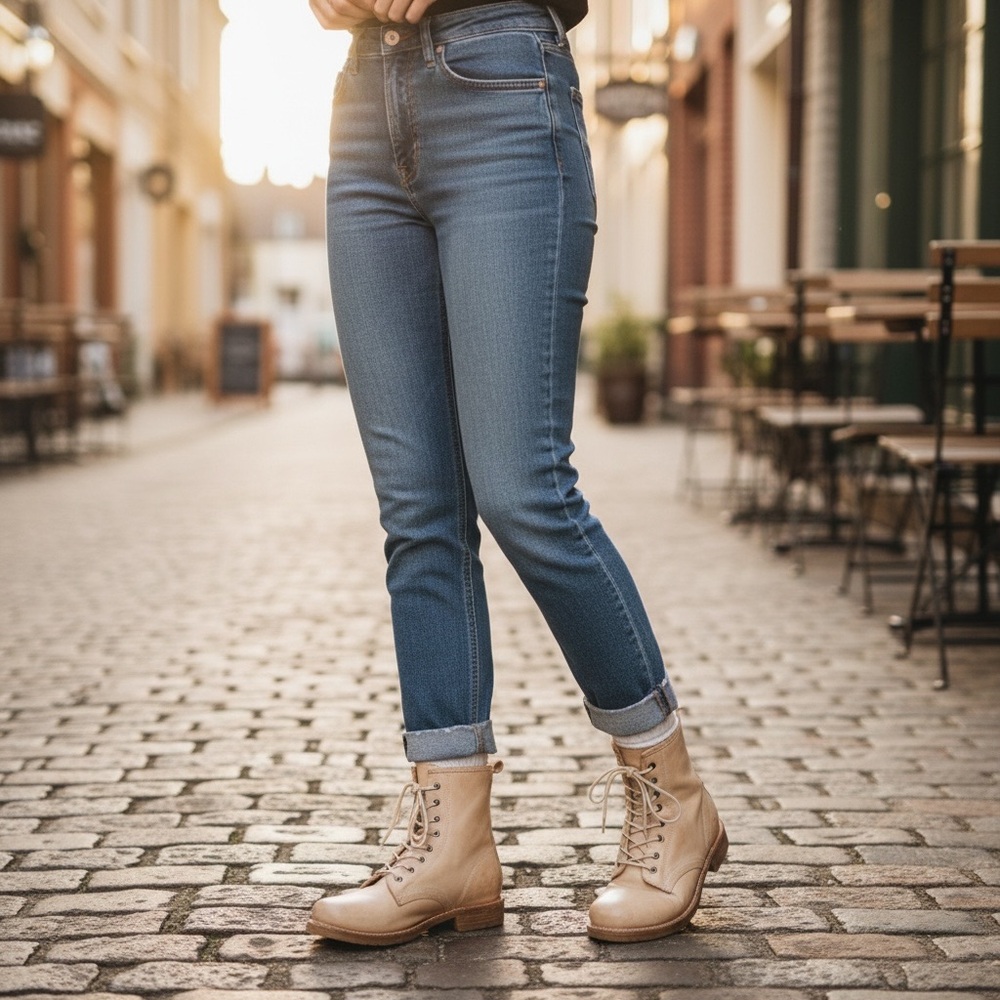$399 Frye Veronica Combat Tan Cream Distressed Leather Lace Up Vintage Moto Boot - Picture 6 of 15